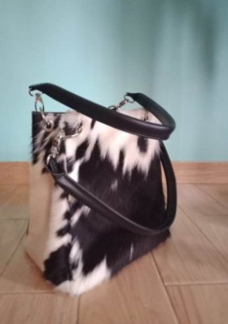 Black leather handle cowhide tote bag