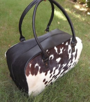 Black cowhide gym bag wide zipper closure