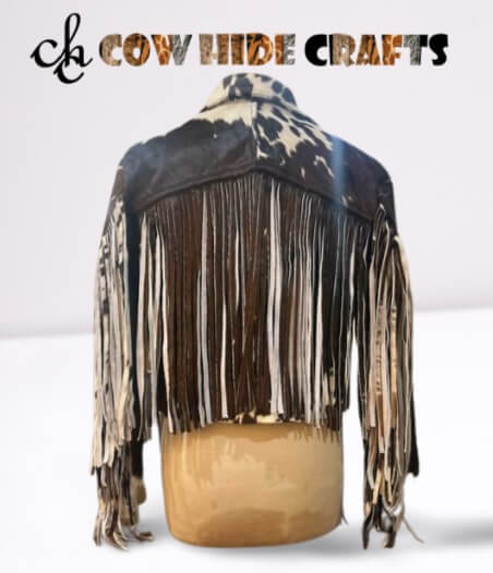 short cowhide leather fringe jacket