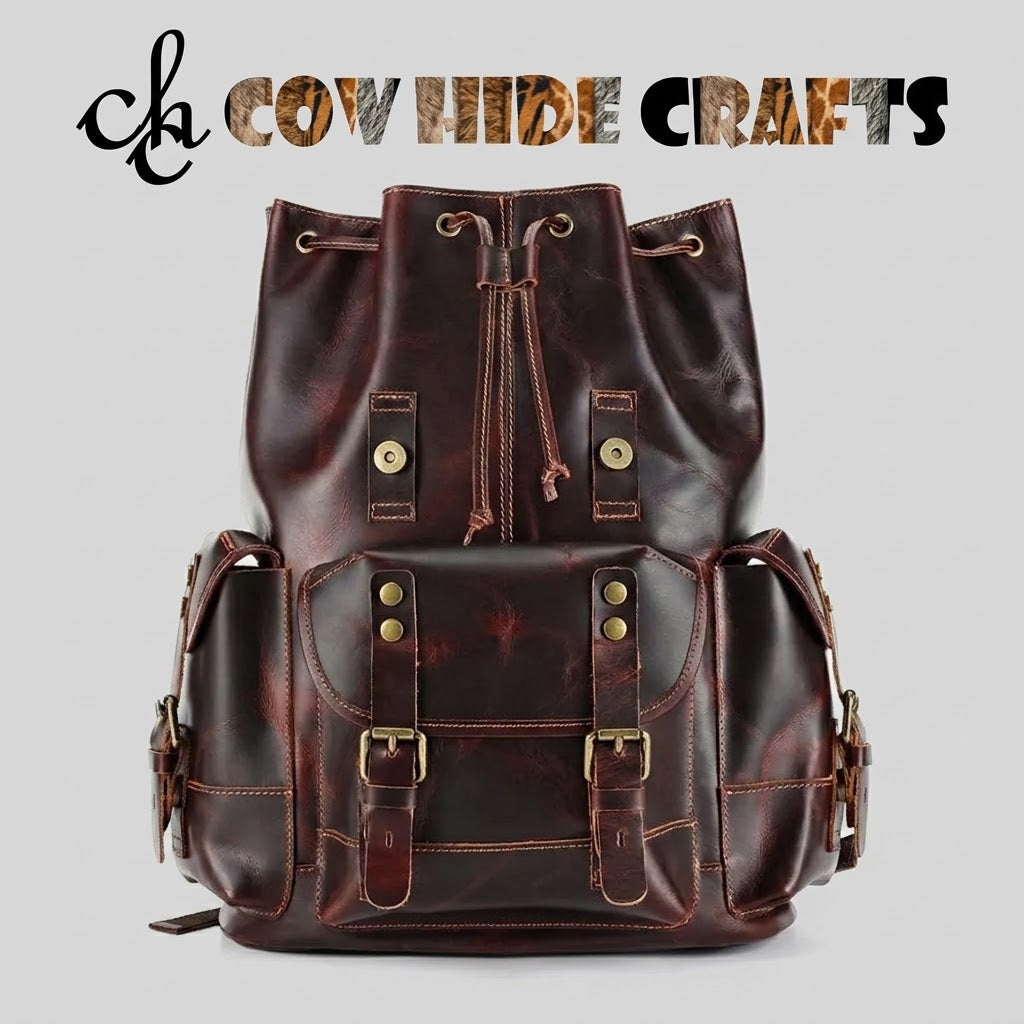 Flap with magnetic closure burgundy leather backpack