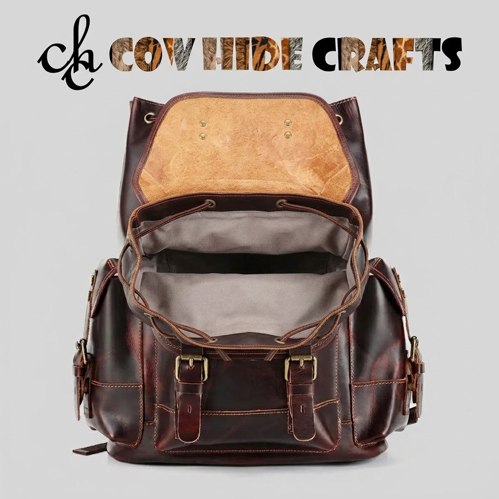 Genuine leather backpack with lined interior and laptop sleeves
