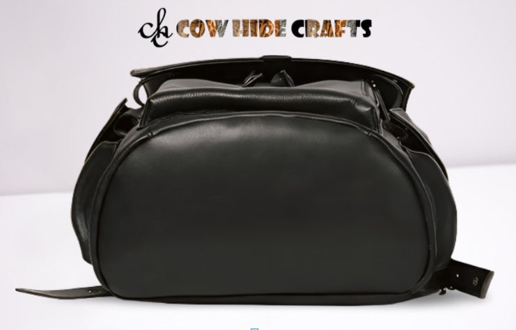 Genuine leather backpack with front zipper pocket