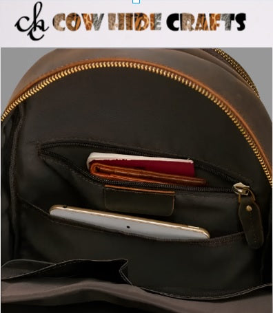 Durable traveling carryall crossover leather backpack with passport and wallet pockets inside.