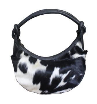 Leather summer bag black and white cowhide semi circle design