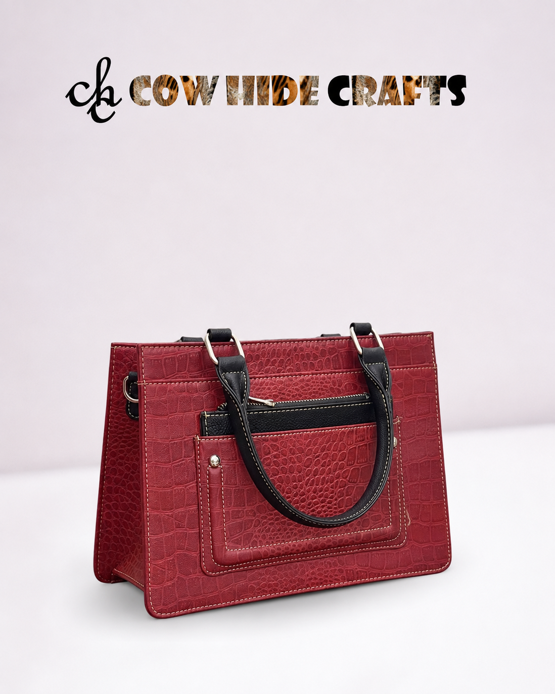 Maroon Croc Embossed Leather Bag