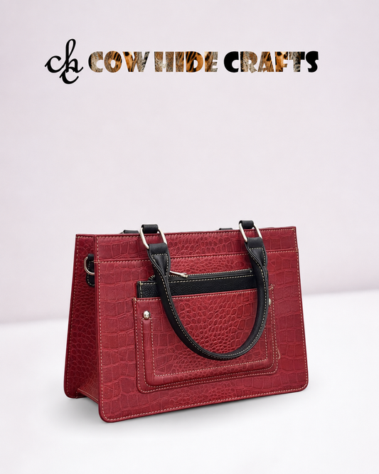 Maroon Croc Embossed Leather Bag