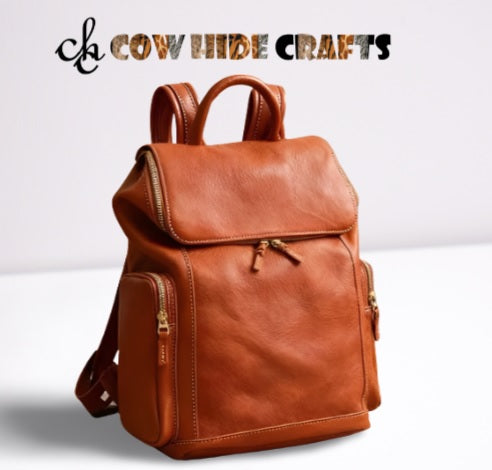 Tan brown leather business backpack large capacity