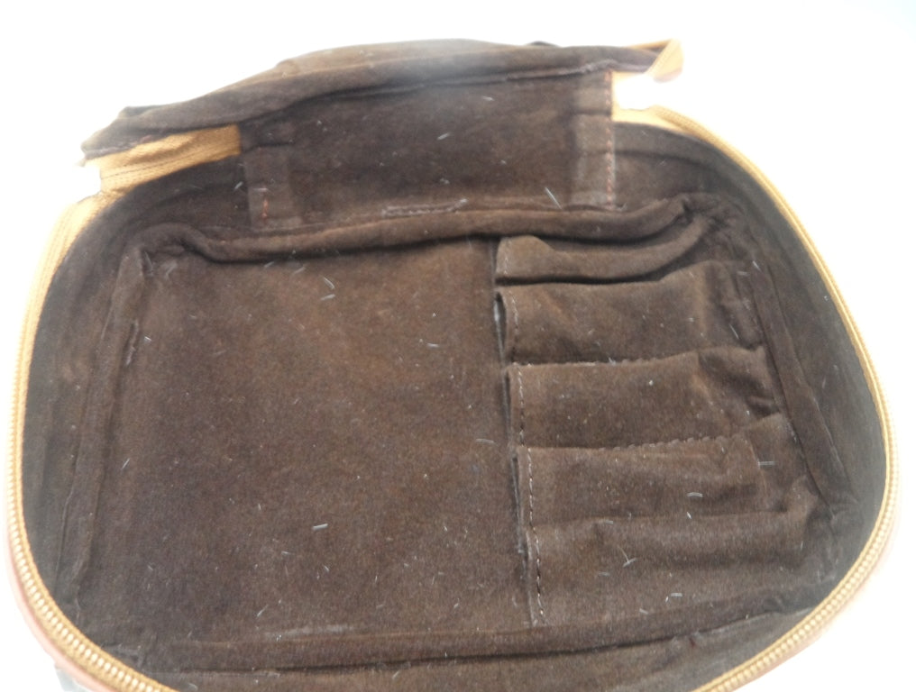 Travel makeup pouch made from genuine cowhide and leather