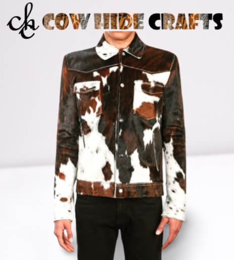 brown and white cowhide shirt jacket
