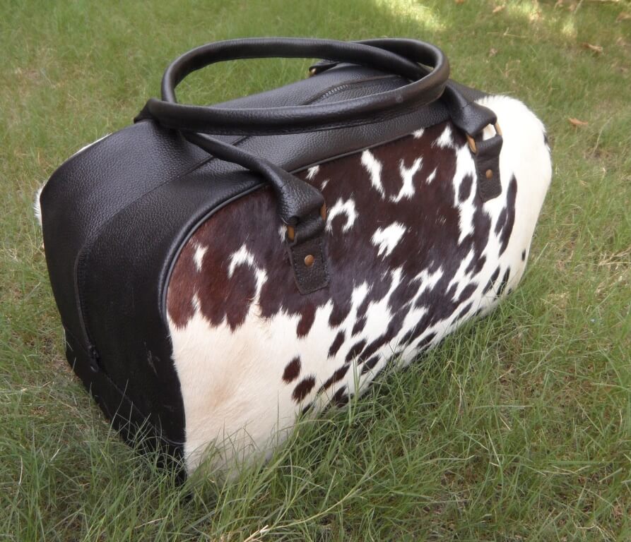 Gym duffle bag black cowhide and leather