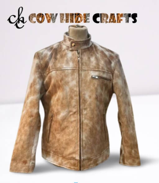 Tan and white cowhide leather jacket