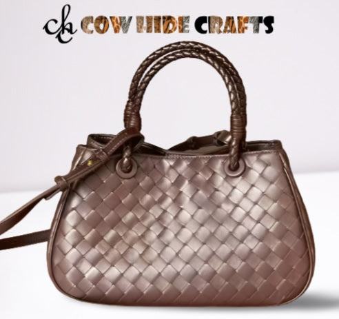 Woven pattern handmade women leather shoulder purse
