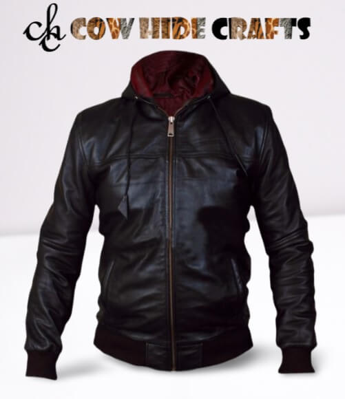 Women's air force hooded sheepskin leather bomber jacket front