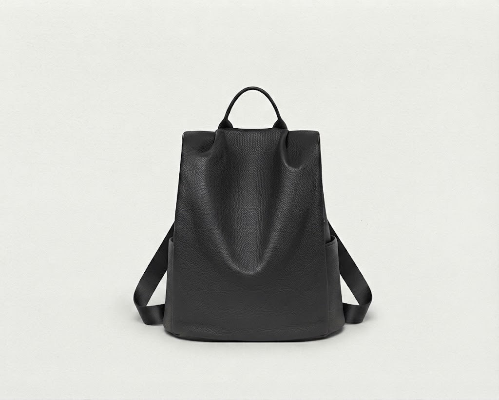 Anti-theft leather backpack in black