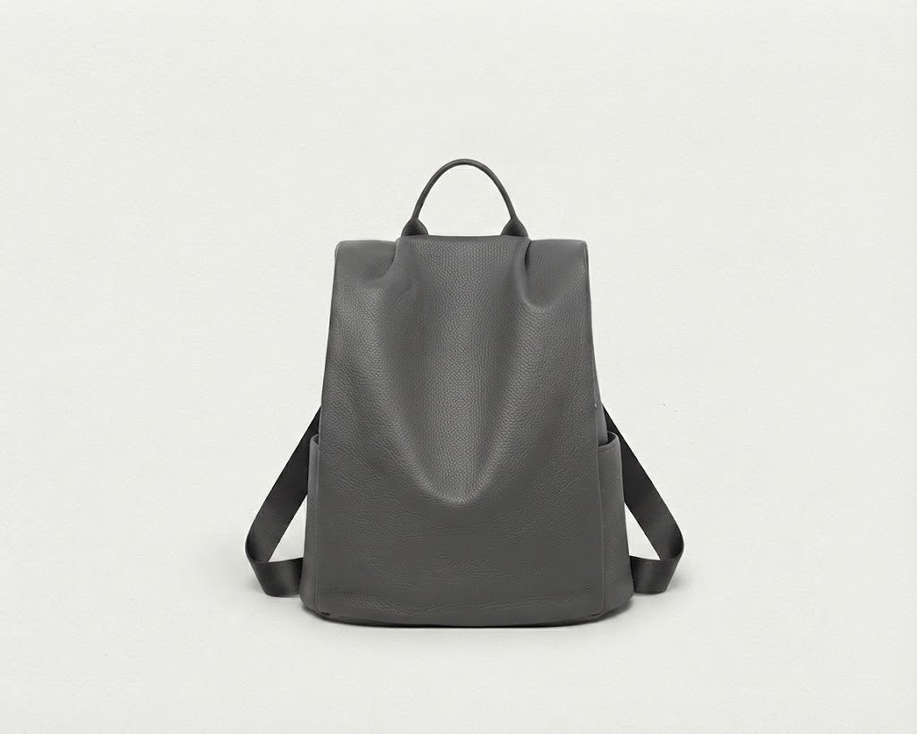 Anti-theft leather backpack in grey