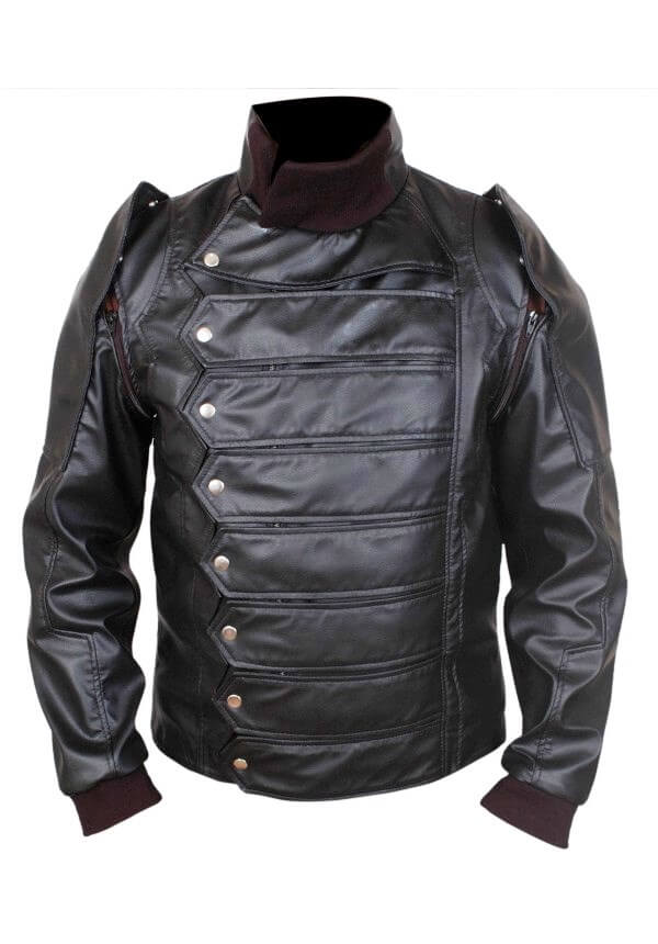 Armor shoulder and elbow detail on warrior black leather jacket