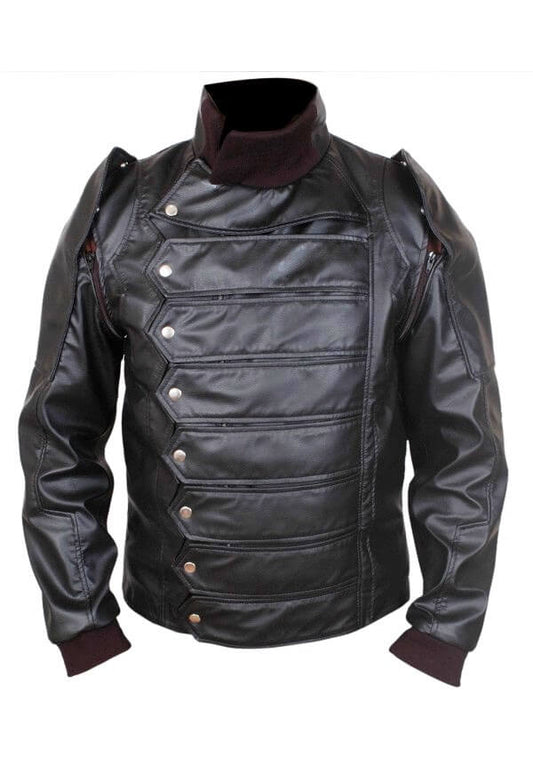 Armor shoulder and elbow detail on warrior black leather jacket