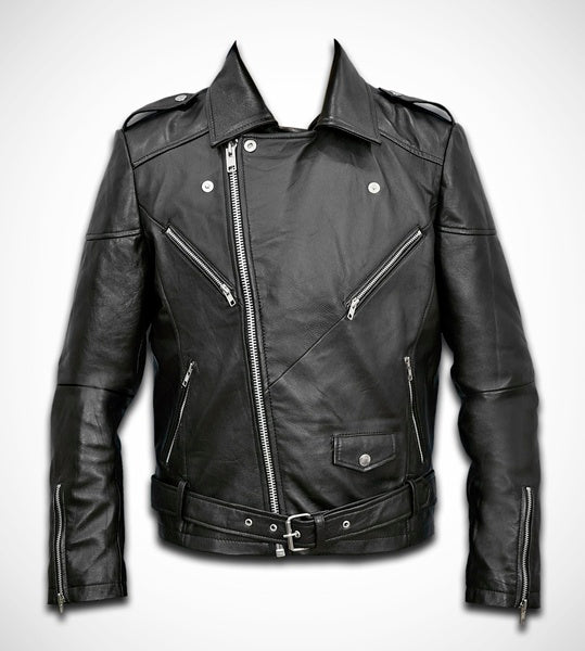 Asymmetric zipper and waist belt detail on Perfecto jacket