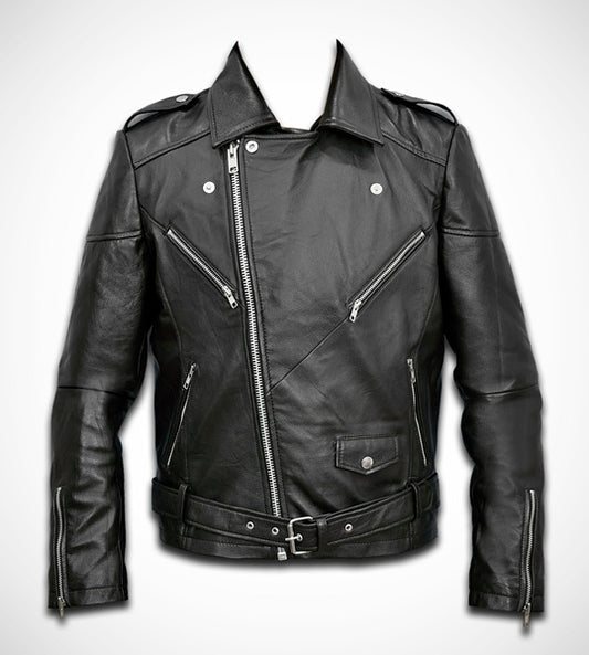 Asymmetric zipper and waist belt detail on Perfecto jacket