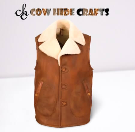 Aviation leather vest fur collar 
