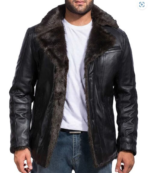 Aviation shearling jacket faux fur trim