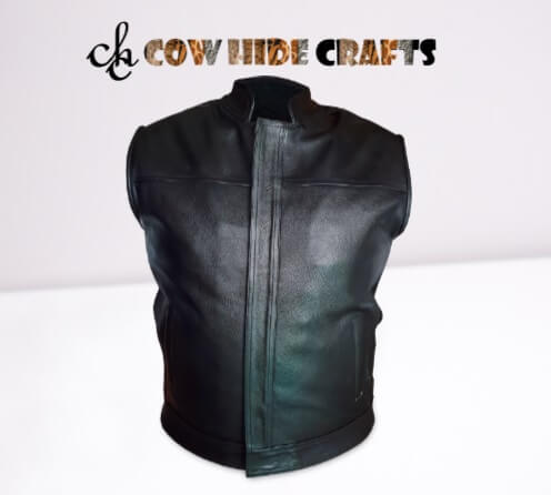 Black Leather Conceal Zipper Vest