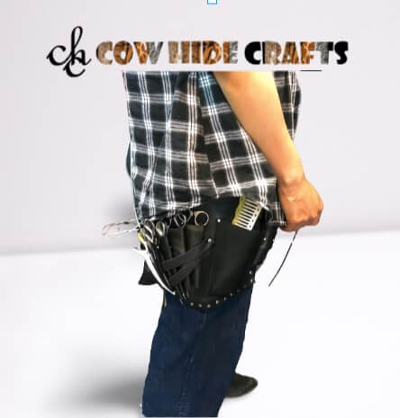 Leather hairdresser pouch styled for salon barber use