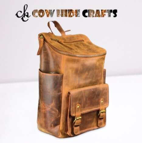 Barrel style leather backpack