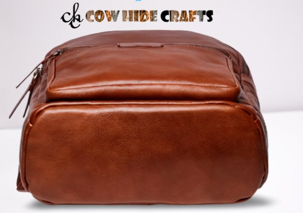 Sturdy base leather brown backpack