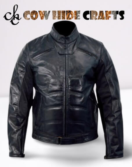 Batman inspired racing sheepskin leather jacket front