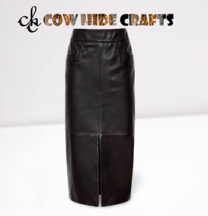 Below knee style ladies sheepskin skirt with open front slit