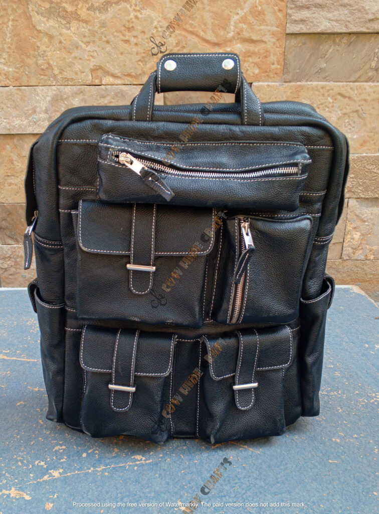 Black backpack multiple outside zipper pockets