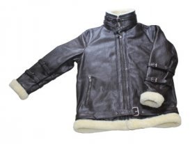 Buckle strap collar on a black leather biker jacket