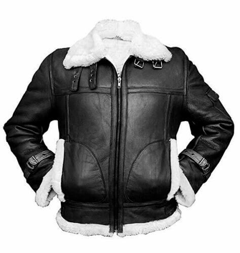 Black bomber fur jacket white faux fur trim