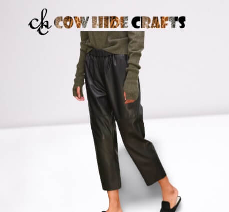 Black leather comfortable trousers with 4 pockets women