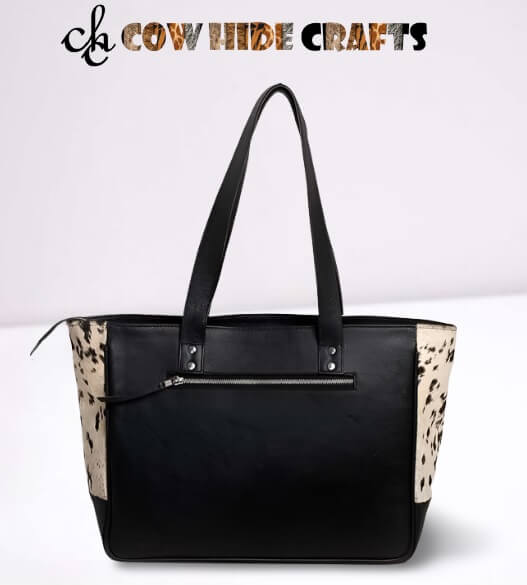 Black cowhide bag leather backside zipper pocket