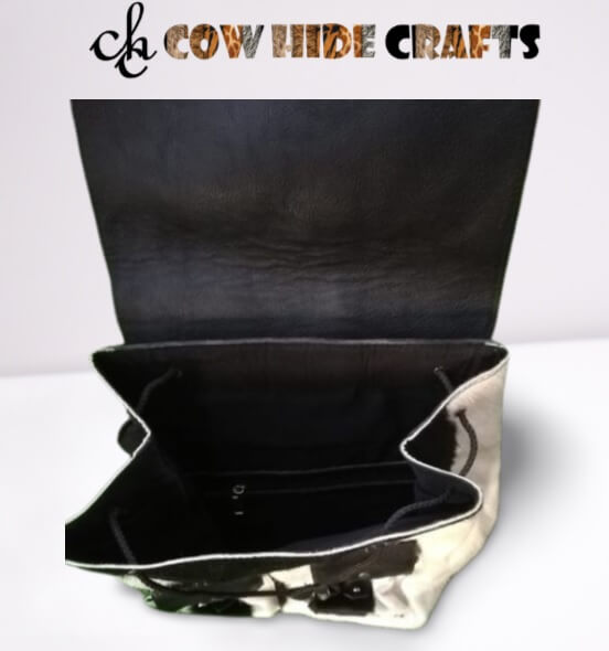 Black cowhide school bag lined interior