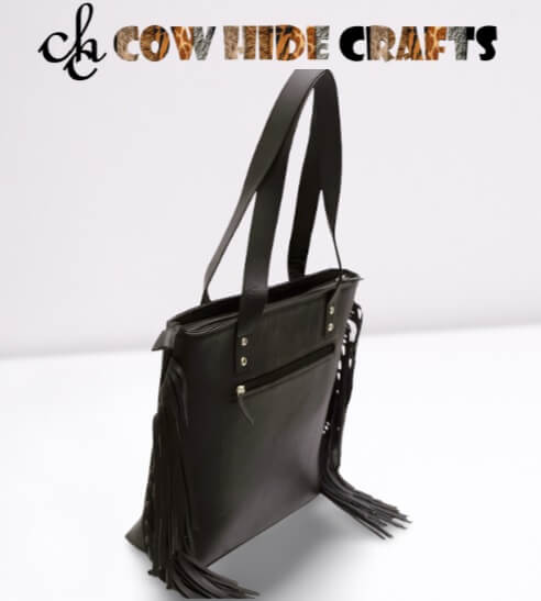 Black fringe shoulder bag dual leather handles