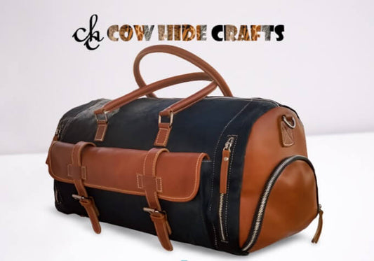 Black hair on cowhide duffle bag shoe compartment