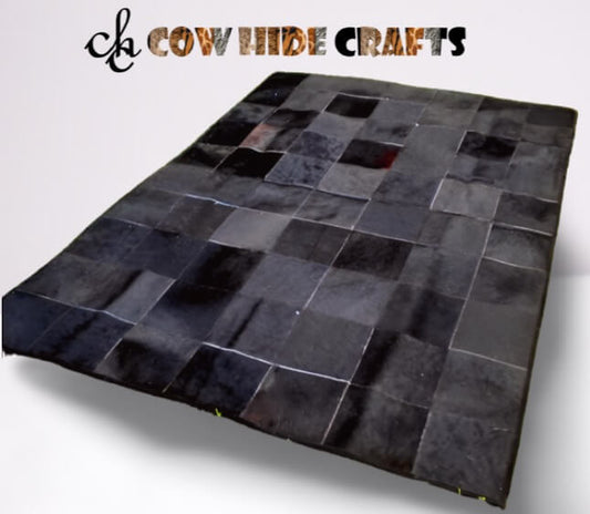 Black hairon patchwork cowhide rug solid