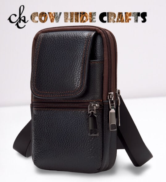 Black brown leather crossbody bag front view