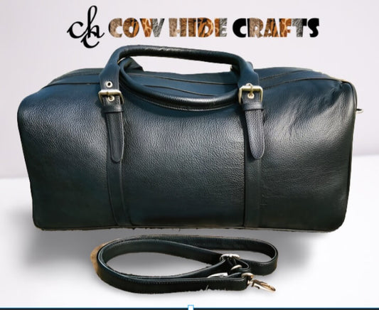 Black leather duffle bag