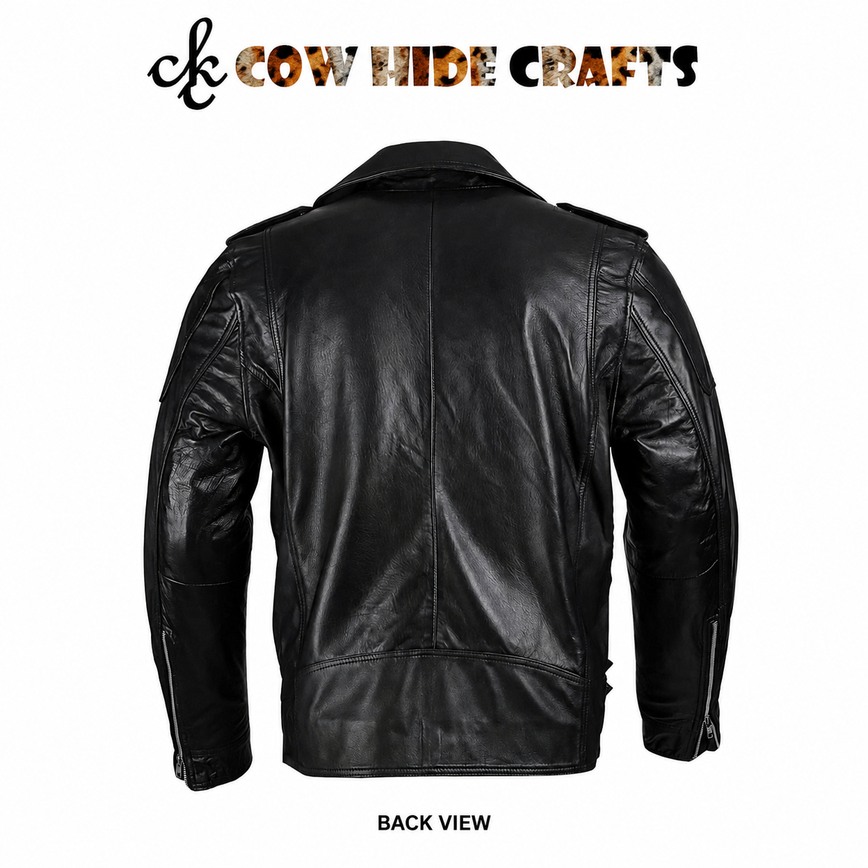 Black leather jacket dual buckle strap collar close detail