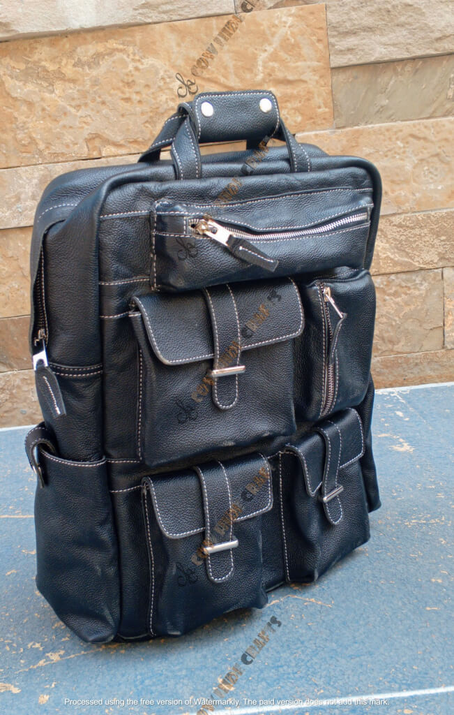 Black leather laptop backpack outdoor
