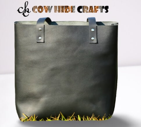 Black leather luxury tote handbag open top women