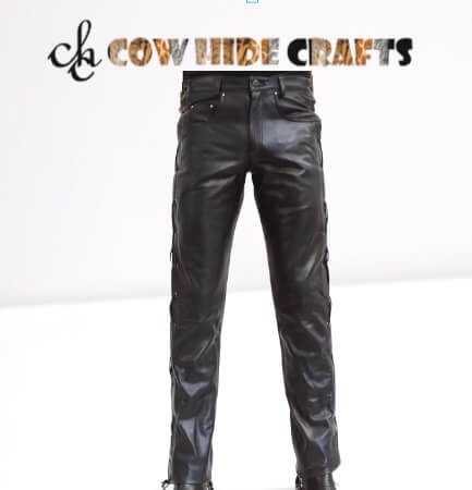 Black leather pants with side lace detail women
