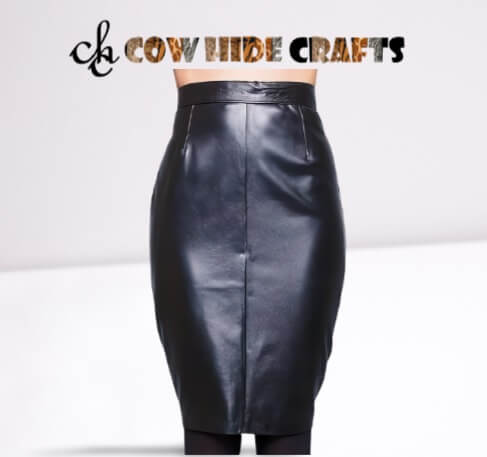 Women's black sheepskin leather pencil skirt