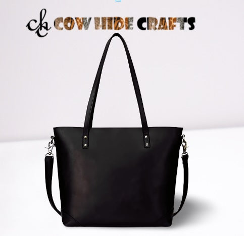 Black leather tote bag women sheepskin