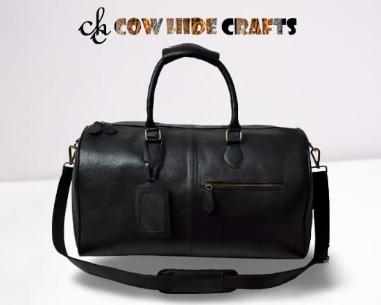 Black leather travel duffle bag large 