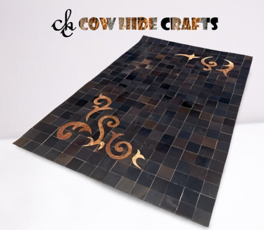 Black patchwork rug square tile pattern